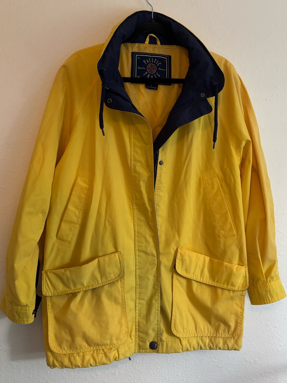 Pacific Trail Vintage Vibrant Yellow Hooded Utility Jacket with Navy Trim